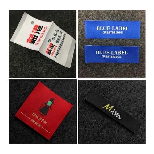 Custom clothing loop fold center fold tags/woven labels/garment T-shirt embroidered tags/brand name/logo printing