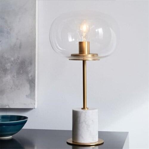 Post-modern Nordic Simple Marble Base Glass Table Lamp for Bed Room Foyer Bar Apartment Decor H 45cm Reading Lamp 2462