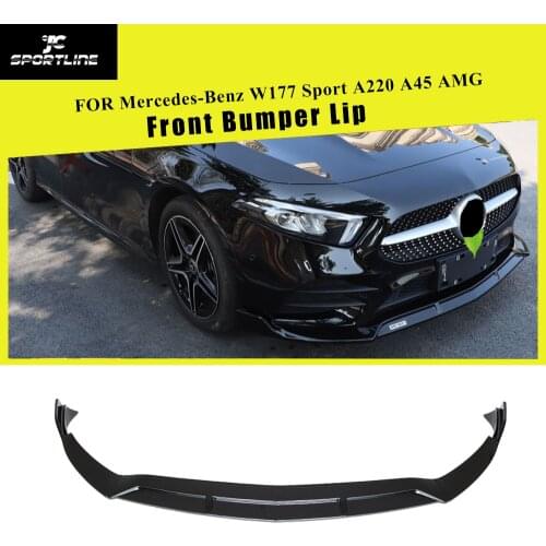 PP Glossy Black Spoiler for Mercedes-Benz A Class W177 Sport A180 A200 A45 AMG 2019 Front Bumper Lip Splitters Spoiler 3PCS/SET