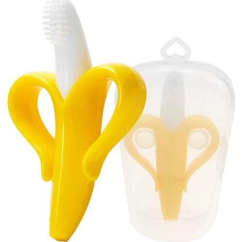 Baby Teether Baby Silicone Banana Training Toothbrush BPA Shape Safe Toddle Teether Chew Toys Teething Ring Gift for Infant