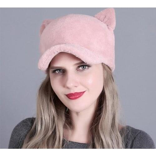 IANLAN Winter Girls Cute Cat Ears Peaked Caps Fashion Womens Full-pelt Sheep Shearing Cricket Cap Thick Cotton Liner Hat IL00340