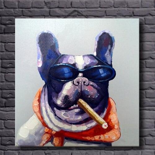 Modern Smoking Dog Canvas Art Wall Artwork Hand Painted Abstract Oil Painting Animal Canvas Painting Dog for Kids Room Decor
