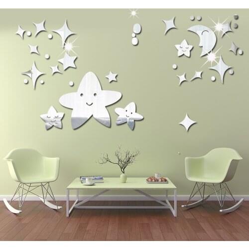 Cross Border Star Moon Living Room Bedroom Background Mirror Wall Paste Acrylic Mirror DIY Decoration Paste