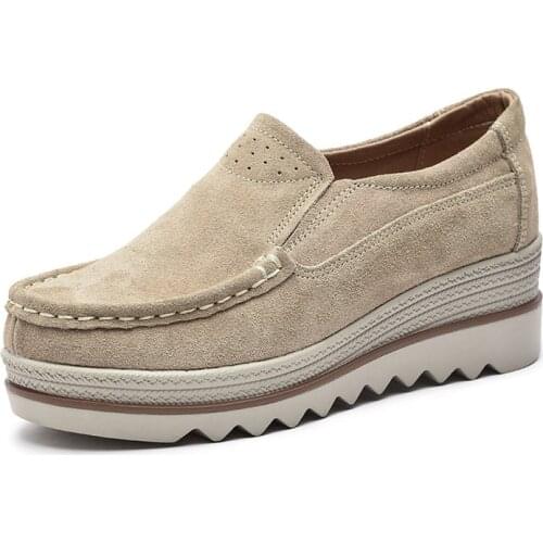 Spring Autumn Womens Shoes Flat Platform Female Shoe Woman Ladies Shoes Cow Suede Leather Loafers Moccasins