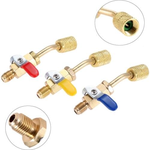 R410A Angled Compact Ball Valve 5/16" SAE Female to 1/4" SAE Male, 3 Colors 45 Degrees Shut-Off Ball Valve Adapters For Car