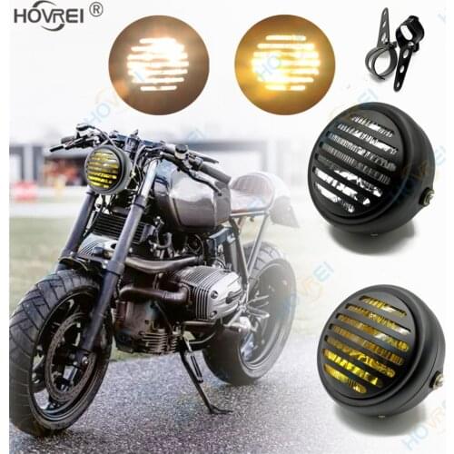 Universal 35W retro Motorcycle Grill Headlight w/ bracket Vintage moto front Head lights Lamp for Harley CG125 GN125 Cafe Racer
