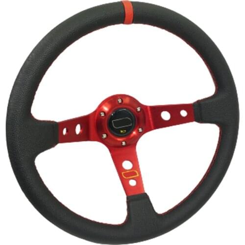 Universal Red Stitching Racing Steering Wheel Deep Dish 9.5cm PVC Leather With Red Aluminum Bracket Sport Steering Wheel