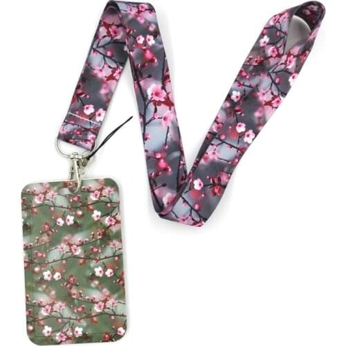 Cherry Plum Blossom Creative Lanyard Card Holder Student Hanging Neck Phone Lanyard Badge Subway Access Card Holder Accessories