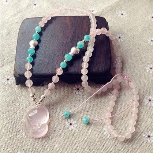 XUEYUN 2017 514+++ Natural crystal pendant necklace fox sweater chain for the peach blossom pink powder jewelry gift female marr