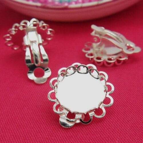 Clip Earrings Bases Blanks Double Circle Bezels Connectors Glass Cameo Cabochons Ear Clip On Earrings Settings DIY Findings
