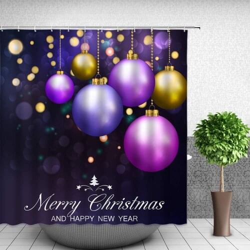 Merry Christmas Shower Curtain Colorful Decor Balls Happy New Year Bathroom Curtain
