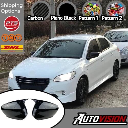 Mirror Cover For Peugeot 301 2012 2013 2014 2015 2016 2017 2018 2019 Accessory Bright Black BATMAN Case CAR Shields