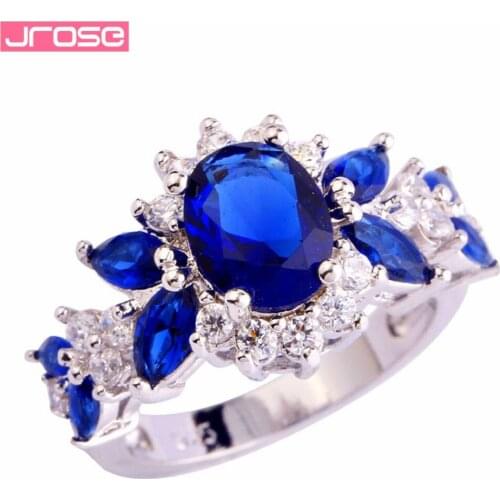 JROSE Fashion Flowers Wholesale Jewelry Blue & White Cubic Zirconia Silver Ring Size 6 7 8 9 10 Women Perfect Wedding Gift