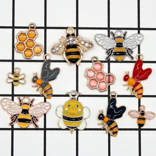 10pcs/lot Cute Animal Series Enamel bee Charms For Drop Oil Metal Floatings Fit Earrings DIY Pendants Jewelry Accessories Gifts