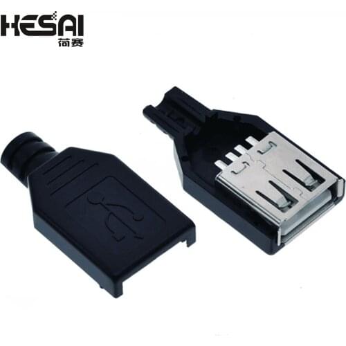 10pcs Type A Female USB 4 Pin Plug Socket Connector with Black Plastic Cover USB 2.0 Connect Adapter DIY Kit