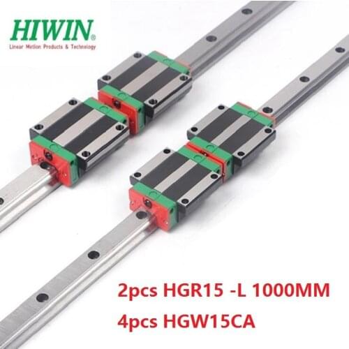 2pcs 100% original Hiwin linear guide HGR15 -L 1000mm + 4pcs HGW15CA ( HGW15CC ) flange carriage for cnc router