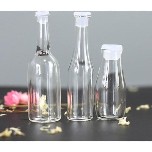 2Pcs 1/12 Dollhouse Mini Home Scene Glass Bottle Simulation Model Toy DIY Props