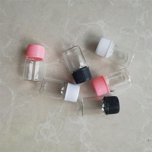 300 X 2ml Mini Glass Bottle With Pink/White/Black Plastic Cap For Sample Glass Vials Essential Oil Use Wholesale (16*26.5mm)