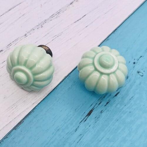 4PCS 34mm Pumpkins Handles Light Green Ceramic Door Handles Cabinets Cupboard Drawer Pull Knobs