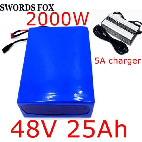 SWORDS FOX 48V 25AH electric bike battery for 2000W motor Built in 50A BMS Electric Bicycle Battery 48v 2A 3A 5A charger