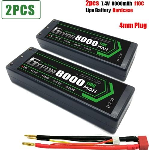 GTFDR 8000mAh 4mm Lipo Battery 7.4V 110C/220C 2S LiPo RC Battery Deans XT60 EC5 for RC Evader Car Truck Truggy Buggy Helicopter