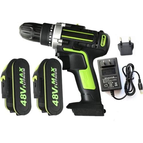 Electric Screwdriver Cordless Drill Impact Drill Power Driver 48VF Max DC Lithium-Ion Battery 2-Speed