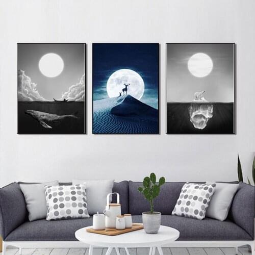Frameless Hotel Furnishing Triptych Art Spray Painting Modern Nordic Decorative Painting Simple Modern Canvas Bedside Painting