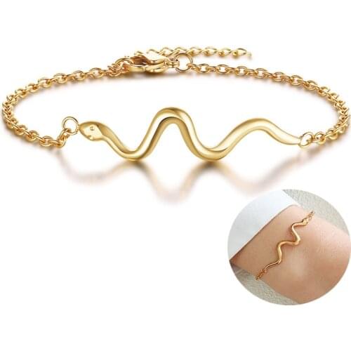 Ultra Thin Chain Link Bracelet Snake Shape Danity Charm Stainless Steel Bohemian Summer Gift