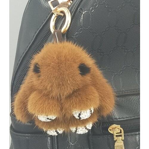 8cm New Design Real Mink Key Chains Natural Fur Mini Rabbit Key Ring With rinestone Paw Cute Handbag Pendant Key Chain Holder