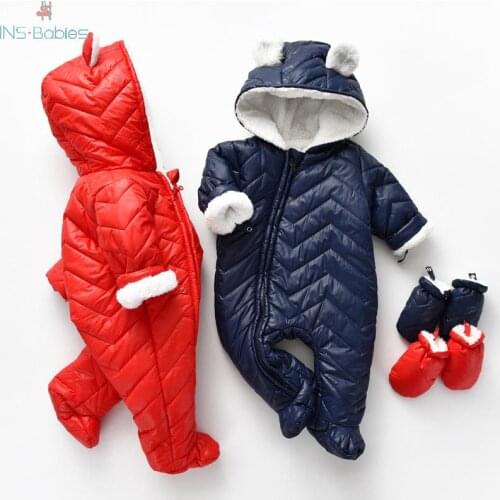 Winter Baby Clothes Newborn baby girls romper 3m-24m Cotton Padded clothes with hooded boys jumpsuit kids warm Romper for boys