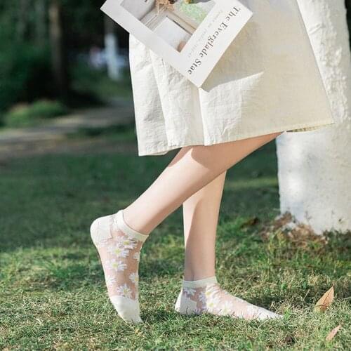 Daisy Candy Transparent Socks Short Women Men Tube Middle Tube Couple Cotton Socks Breathable Ankle Socks Summer