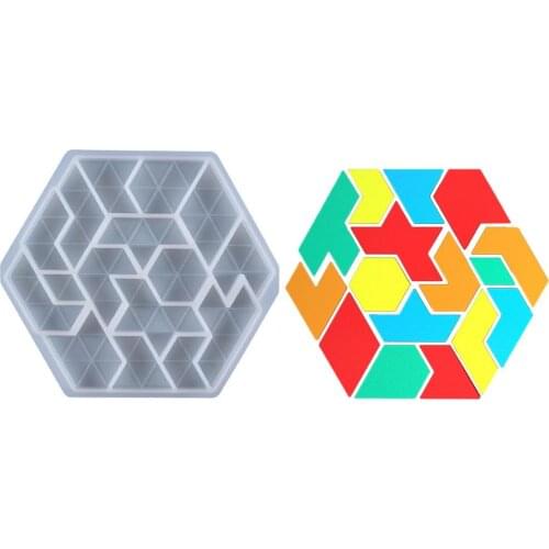Tangram Puzzle Mould DIY Crystal Epoxy Resin Hexagon Mold Child Intellectual Development Toy Desktop Ornament Tangram Mould