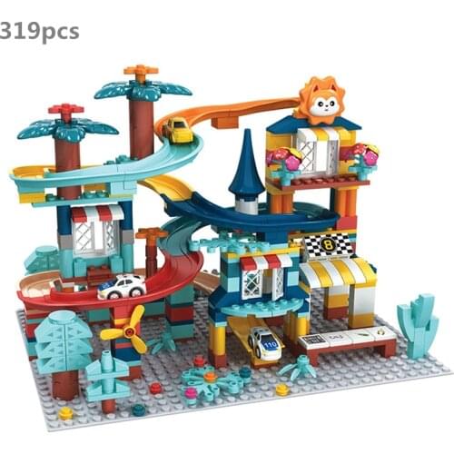 Marble Race Run Racing Car Slide Track Building Blocks Ideas DIY Model Kit Toys For Children Birthday Gifts Small Size Bricks