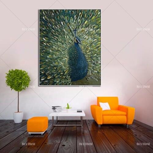 100% handmade Canvas oil Painting Peacock Wall Picture home Decoration Peacock on display knife Oil Painting for Living Room