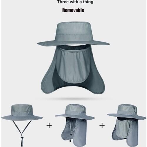 Summer Outdoor Sunscreen Fishing Cap Men Breathable Sweat Quick-Drying Neck Protector Detachable Big Brim Fisherman Hat A70