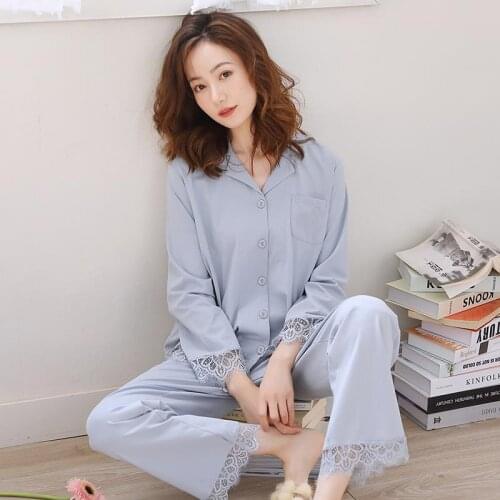 Autumn Long Sleeve Cardigan Sleepwear Womens Lace Patchwork Pajama Sets New Pijama Modal Pyjama Femme Quality Ladies Home Suit