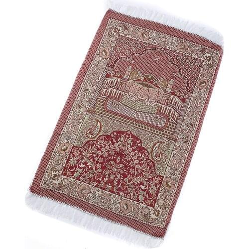 Red carpet mosque gold silk Muslim prayer blanket bedroom living room carpet soft tassel tapestry Islamic worship blanket carpet