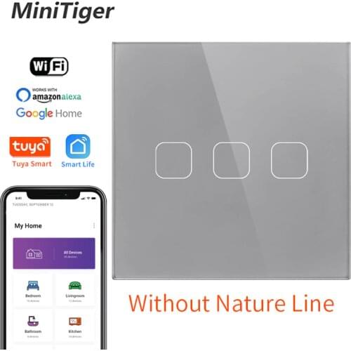 Minitiger 3 Gang Crystal Glass WiFi Touch Smart Light Switch Wireless Wall interruptor 1/2/3 Gang Touch APP Control Touch Switch