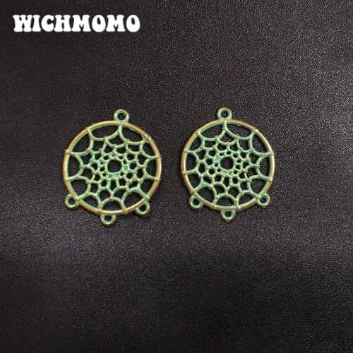 Fashion New 28MM 10pcs Retro Patina Plated Zinc Alloy Green Cobweb Connectors DIY Jewelry Necklace Accessories