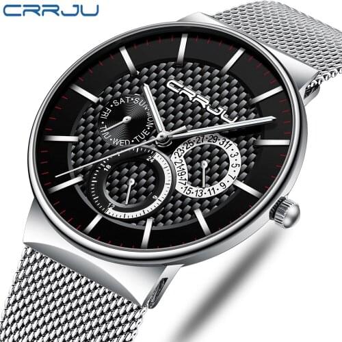 CRRJU Top Brand Luxury Watches Men Fashion Stainless Steel Watches Male Date Quartz Clock Sports Waterproof Wrist Watch