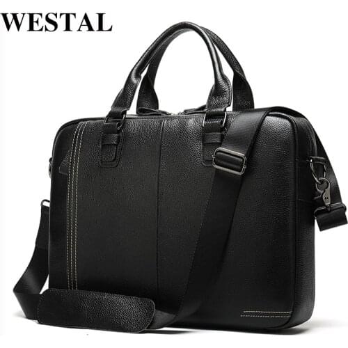 WESTAL mens briefcase bag mens genuine leather laptop bag for men porte document office bags for men business handbags 7001