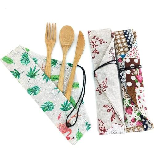 3pcs/set Bamboo travel Cutlery Set Eco-Friendly Wooden Outdoor Portable Zero waste bamboo cutlery Set Spoon Fork Chopstick