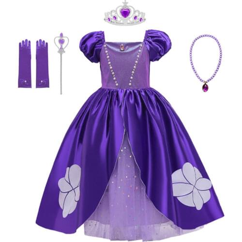 Fancy Sofia Princess Dress Kids Halloween Party Sophia Cosplay Costume Purple Fluffy Girl Dresses Child Carnival Fairies Costume