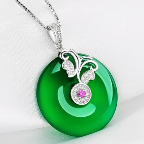 Natural Green Jade Safety Buckle Pendant 925 Silver Butterfly Necklace Chinese Fashion Charm Jewelry Accessories for Women Gifts