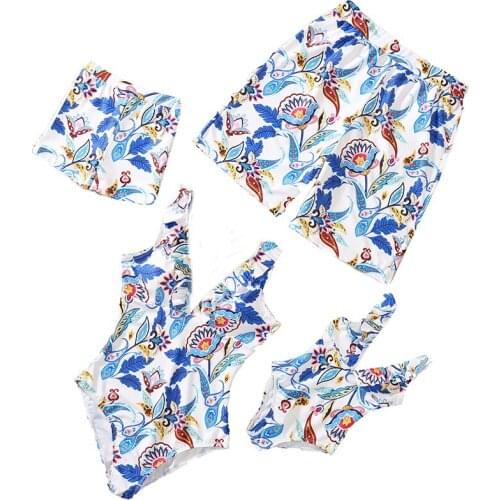 New Family Matching Swimwear Women Girls Swimsuit One Piece Swimwear Swim Pants Shorts For Kids Boys Men Beachwear Bathing Suits