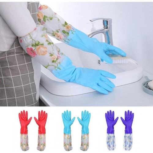 New Kitchen Cleaning Latex Gloves Household Warm Durable Waterproof Dishwashing Glove Water Dust Stop Cleaning Rubber Tools