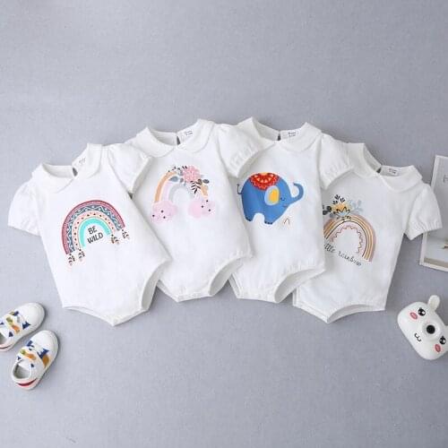 New Sweet Baby Girl Clothes Cotton Rainbow Print Short Sleeve Peter Pan Collar Baby Girl Bodysuit Fashion Baby Girl Romper 0-18M