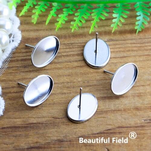 Stainless Steel 30pcs Fit 10x14mm Earring Settings Cabochon Ear Base Oval Cameo Blank Tray