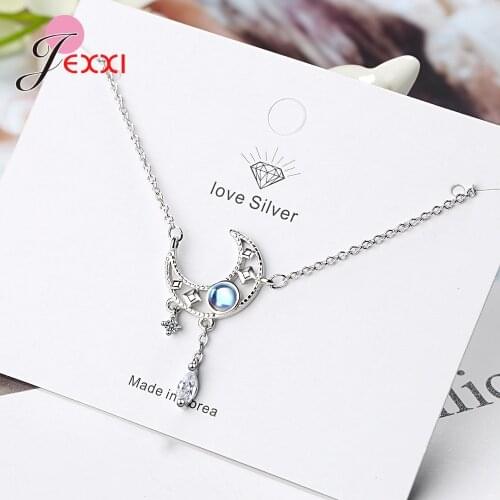 925 Sterling Silver Necklace New Fashion Hollow Moonstone Tassel Women Wedding Couple Simple Geometric Party Jewelry