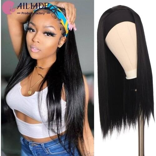 AILIADE Synthetic Long Straight Headband Wig for Black Women Headwraps Hair Wigs For Afro Black Women